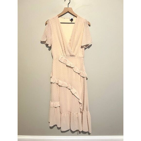 Lulu's Next to You Cream Swiss Dot Ruffled Midi Dress Women's Size Small - Picture 10 of 12